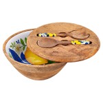 Saladier en bois et r�sine d�cor citrons avec couvercle 26 cm