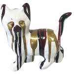Statuette chat blanc en cramique finition rouge noir et or