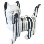 Statuette chat blanc en cramique finition noir et argent