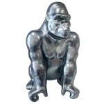 Statuette Gorille argent en cramique finition mtallis