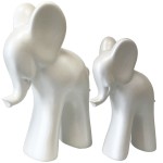 Statuettes Duo d'lphants en cramique blanc nacr