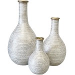 Trio de vases artisanaux blanc et or