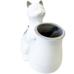 Cache pot statue chat tenant un vase