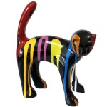 Statuette chat noir en cramique finition multicolore 25 cm