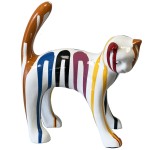 Statuette chat blanc en cramique finition multicolore 25 cm