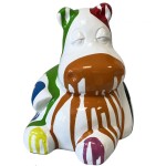 Statuette hippopotame blanc en cramique multicolore 22 cm