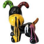 Statuette chien en cramique noire finition multicolore 25 cm