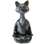 Statuette chat en mditation en cramique gris 34 cm