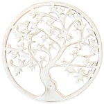 Dcoration murale arbre de vie en bois blanc patin 30 cm