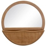 Grand miroir en rotin rond avec bac de rangement 60 cm