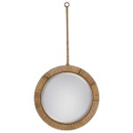 Miroir mural rond en rotin naturel