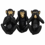 Trois figurines singes de la sagesse noires et or 16 cm