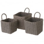 Lot de 3 Corbeilles  suspendre en fibre de papier tresse Gris