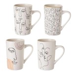 Ensemble de 4 mugs visages en c�ramique