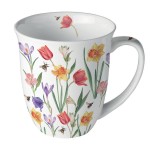 Mug fleurs printani�res et abeilles en porcelaine fine 400 ml