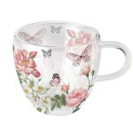 Tasse � th� double paroi Papillons et Fleurs Roses