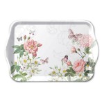 Mini plateau rectangulaire en m�lamine � fleurs et papillons