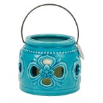 Grand Photophore Flower en Cramique Turquoise