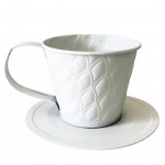 Cache Pot Tasse  caf en Mtal blanc 9 x 11 cm