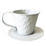 Cache Pot Tasse  caf en Mtal blanc 11 x 14 cm