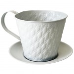 Cache Pot Tasse  caf en Mtal blanc 12.5 x 16 cm