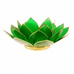 Photophore Fleur de Lotus vert finition dore Chakra 4