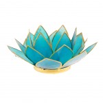 Photophore Fleur de Lotus bleu finition dore Chakra 5