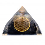 Pyramide Fleur de vie avec cristal de roche et tourmaline noire