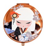 Miroir de poche double face poup�e japonaise fleurs de cerisier