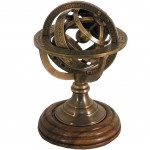Globe armillaire décoratif en laiton et bois 13 cm