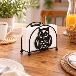 Porte-serviettes de table en m�tal noir d�cor hiboux 15 cm