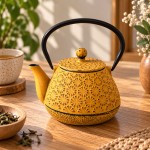 Th�i�re japonaise en fonte �maill�e moutarde 60 cl avec infuseur