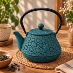Th�i�re japonaise en fonte bleu p�trole clair 60 cl avec infuseu