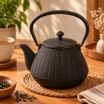 Th�i�re japonaise en fonte �maill�e noire 1 L avec infuseur