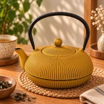 Th�i�re japonaise en fonte �maill�e moutarde 1,2 L avec infuseur