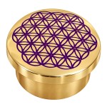 Petite bo�te ronde en laiton dor� fleur de vie violette 5 cm