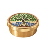 Petite bo�te ronde en laiton dor� arbre de vie color� 5 cm
