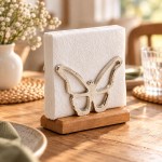 Porte-serviettes papillon en bois de manguier et m�tal 16,5 cm