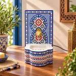 Petite fontaine d'int�rieur en gr�s mosa�que et lion 30 cm